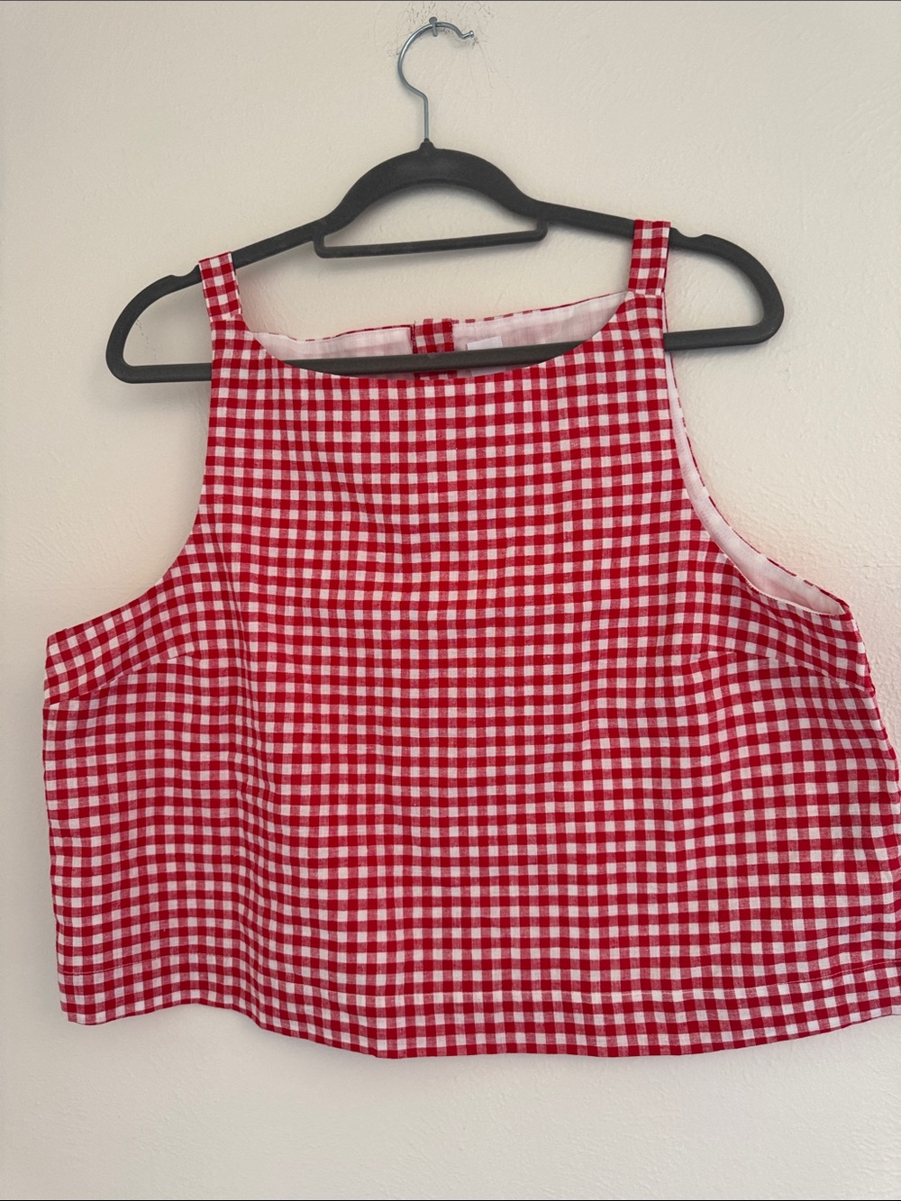 GAP Red and White Gingham Square-Neck Crop Tank